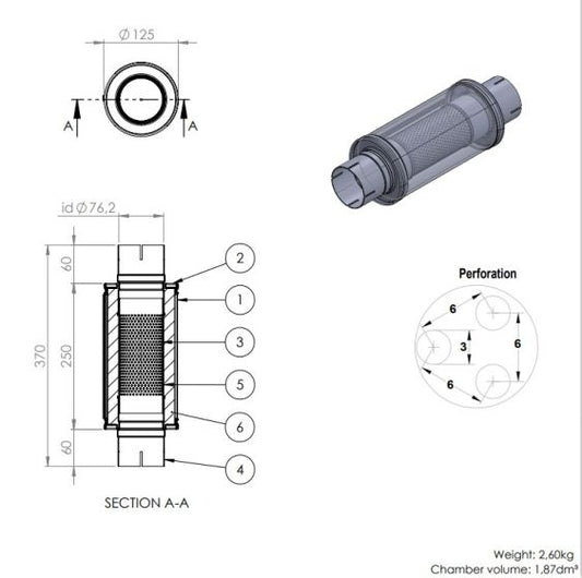 Simons Äänenvaimennin 3" / 76,2mm Turbonett L=250mm, AISI 304 RST