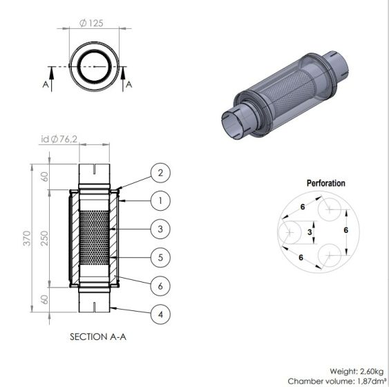 Simons Äänenvaimennin 3" / 76,2mm Turbonett L=250mm, AISI 304 RST