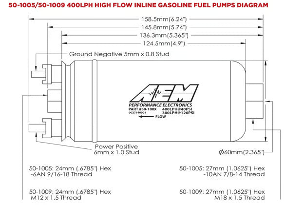 AEM 400LPH (Metric) Inline High Flow Fuel Pump