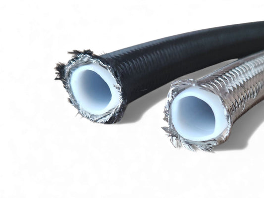 AN4 PTFE Teflon letku Teräspunoksella (musta nylon)