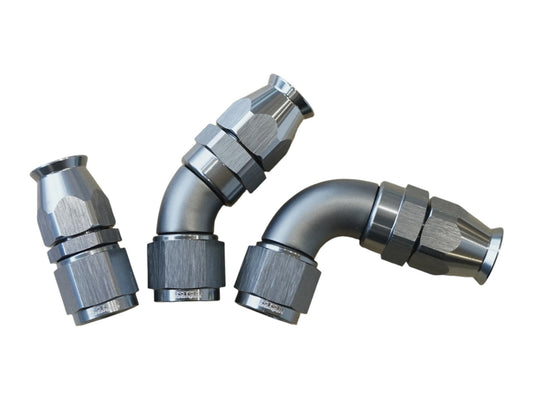 AN8 liitin 90° PTFE (teflon letkulle) Full Flow - Titan