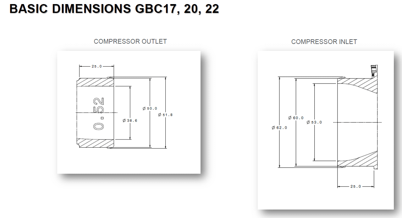 Garrett GBC22-350 Turbo (Standard Rotation) 44mm Comp Ind 0.64 A/R T25 Turbine Inlet 5-Bolt Turbine Outlet