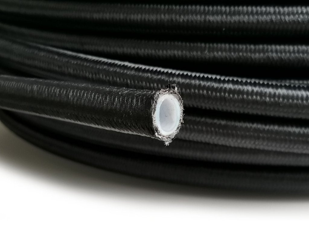 AN12 PTFE Teflon letku Teräspunoksella (musta nylon)