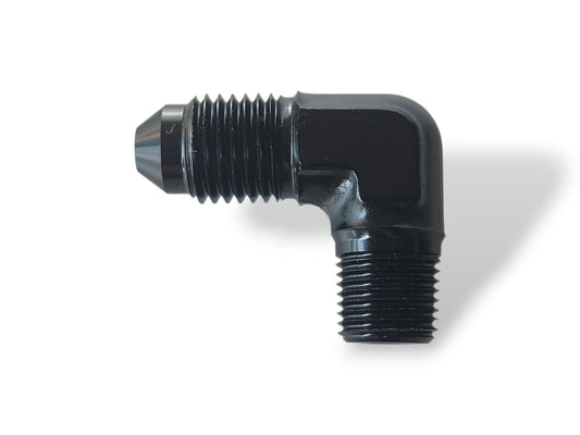 Lähtöliitin 90° AN / NPT (Musta)