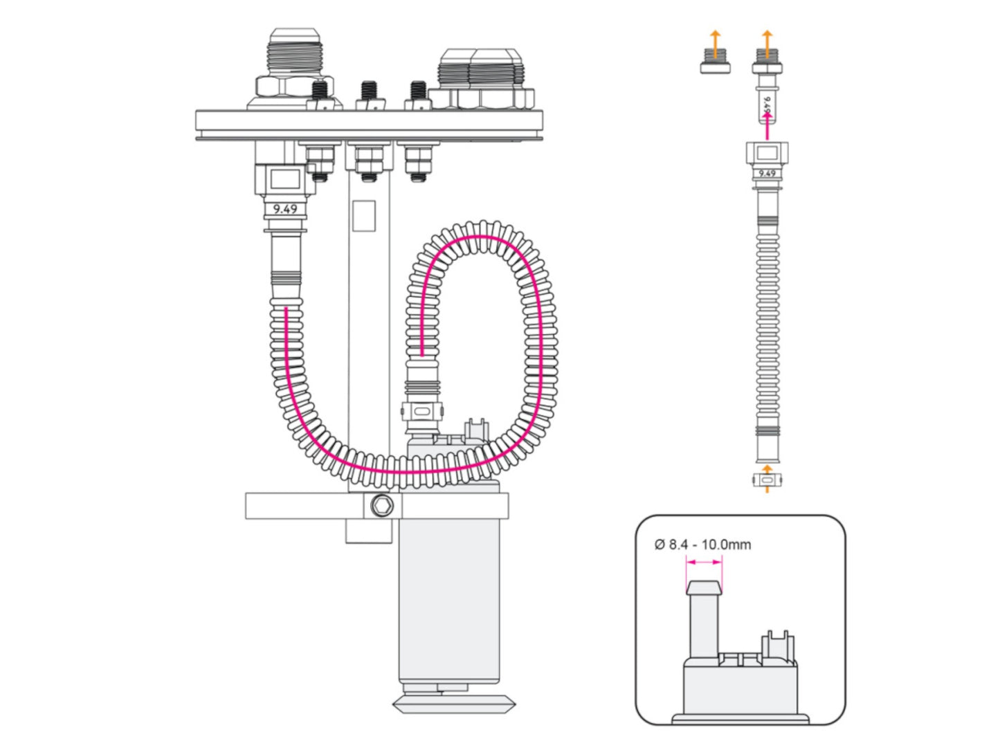 Nuke Performance In-tank fuel pump mounting kit, quick connect and E85 proof (10mm (3/8 / Suit 8.4-10mm)